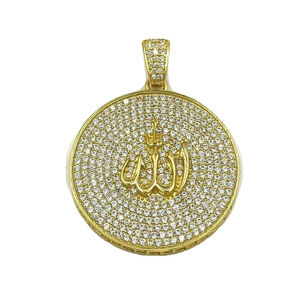 Allah Pendant 925 Sterling Silver Gold Tone Mens Charm CZ